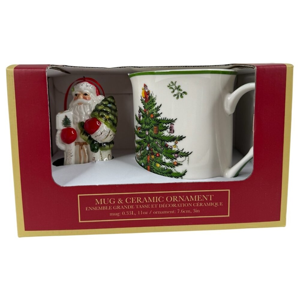 Spode Christmas Tree‎ Mug Cup With Ceramic Old World Santa Claus Ornament New